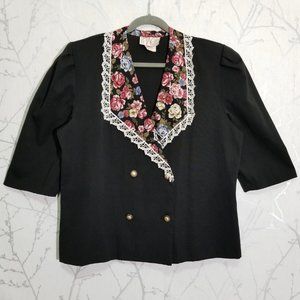 Image Vintage Double Breasted Blazer Floral Detail